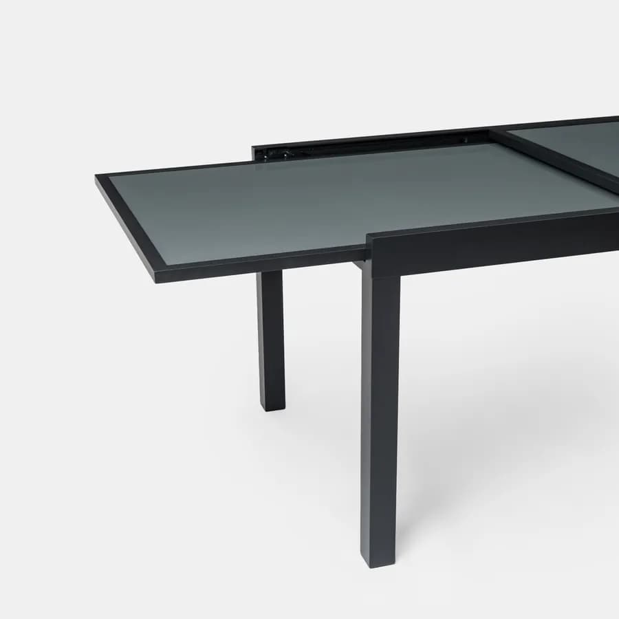 Tavolo da esterno allungabile 135/270x90 cm in alluminio antracite con top in vetro - Carioca