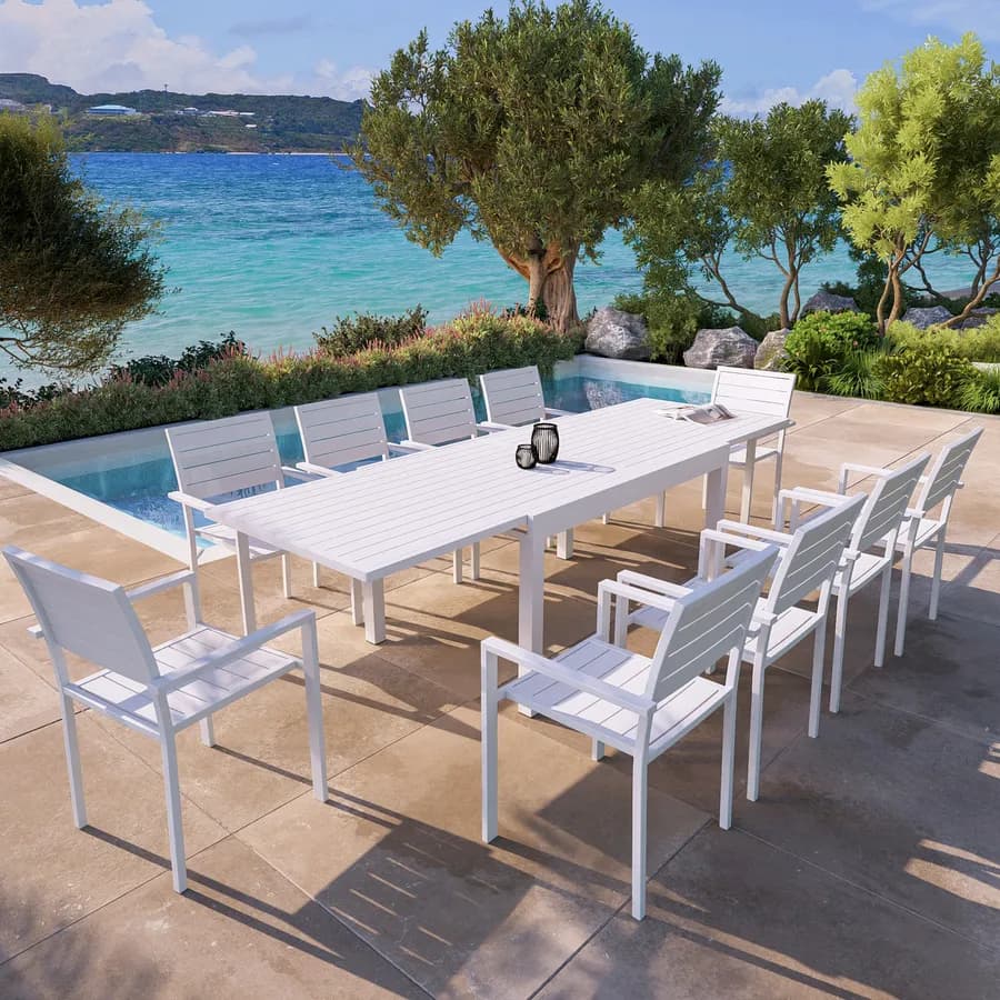 Tavolo da esterno allungabile 135/270x90 cm in alluminio bianco con top a doghe - Carioca