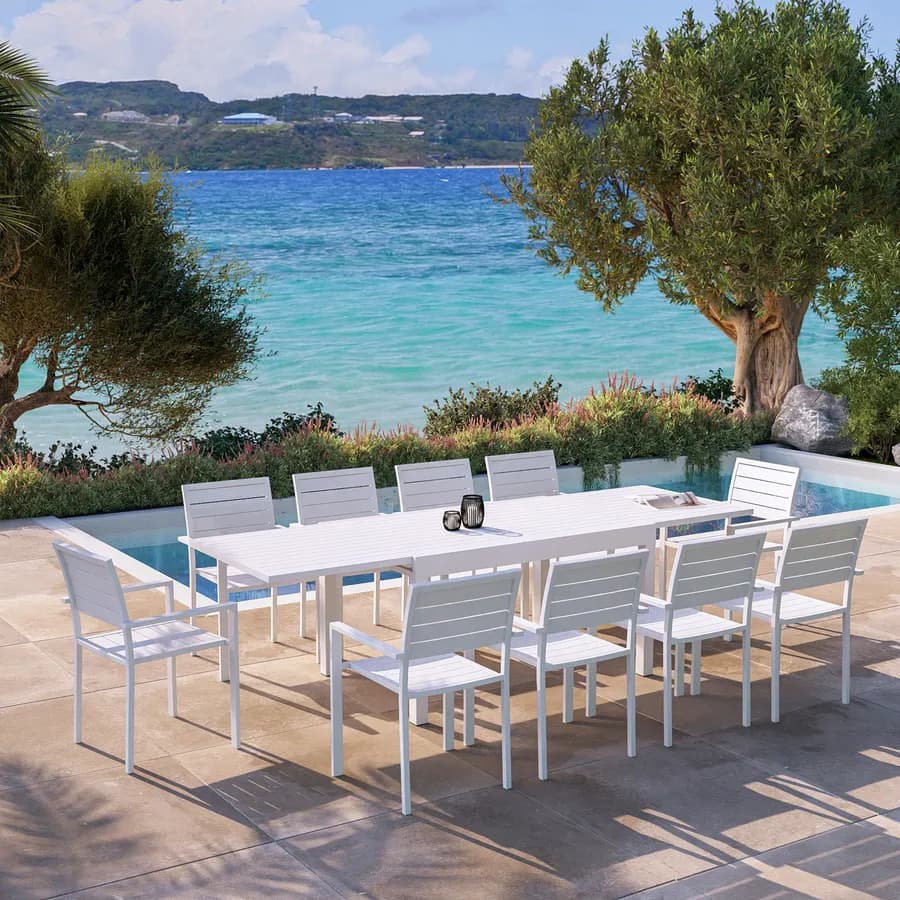 Tavolo da esterno allungabile 135/270x90 cm in alluminio bianco con top a doghe - Carioca