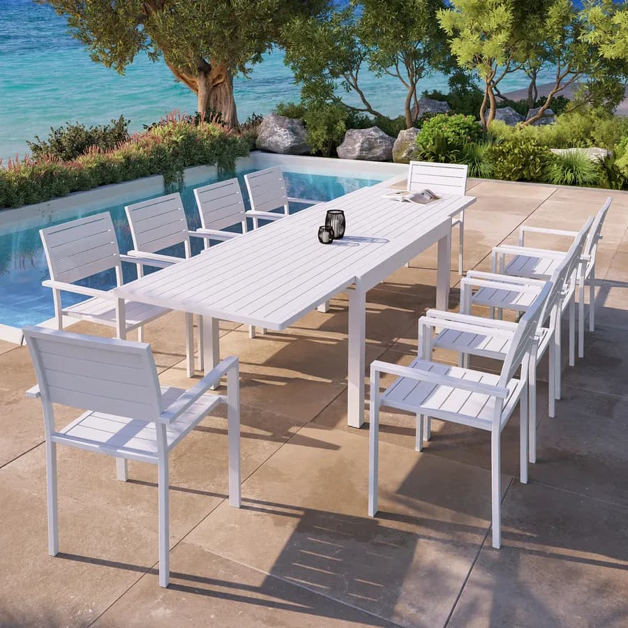 Tavolo da esterno allungabile 135/270x90 cm in alluminio bianco con top a doghe - Carioca