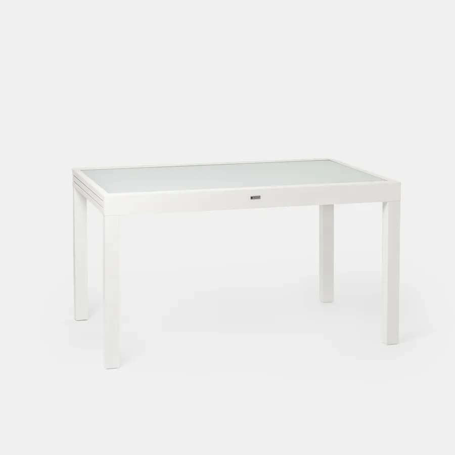 Tavolo da esterno allungabile 135/270x90 cm in alluminio bianco con top in vetro - Carioca