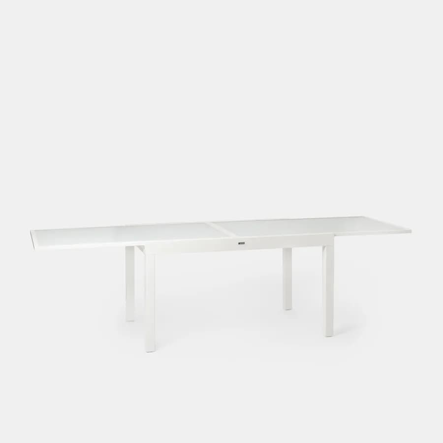 Tavolo da esterno allungabile 135/270x90 cm in alluminio bianco con top in vetro - Carioca