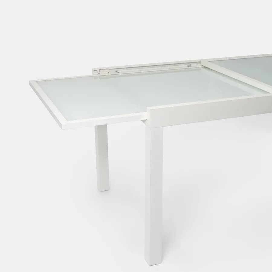 Tavolo da esterno allungabile 135/270x90 cm in alluminio bianco con top in vetro - Carioca