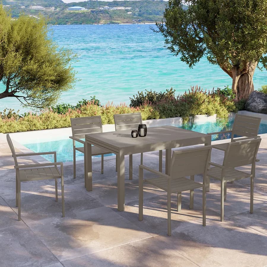 Tavolo da esterno allungabile 135/270x90 cm in alluminio tortora con top a doghe - Carioca