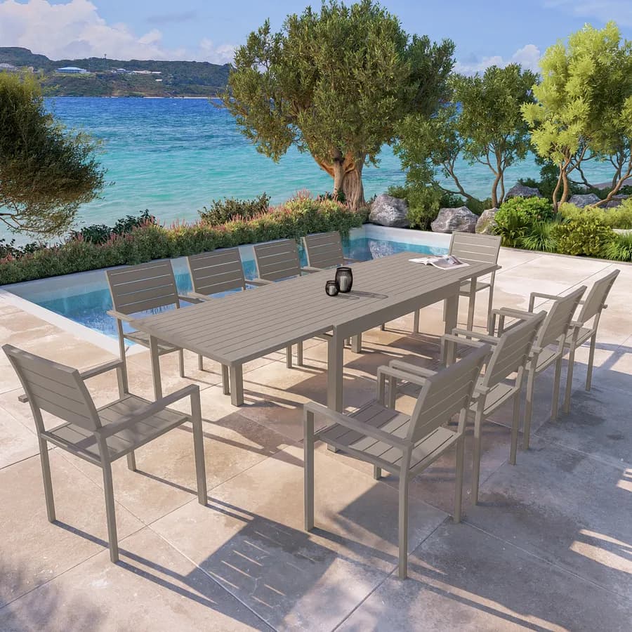 Tavolo da esterno allungabile 135/270x90 cm in alluminio tortora con top a doghe - Carioca