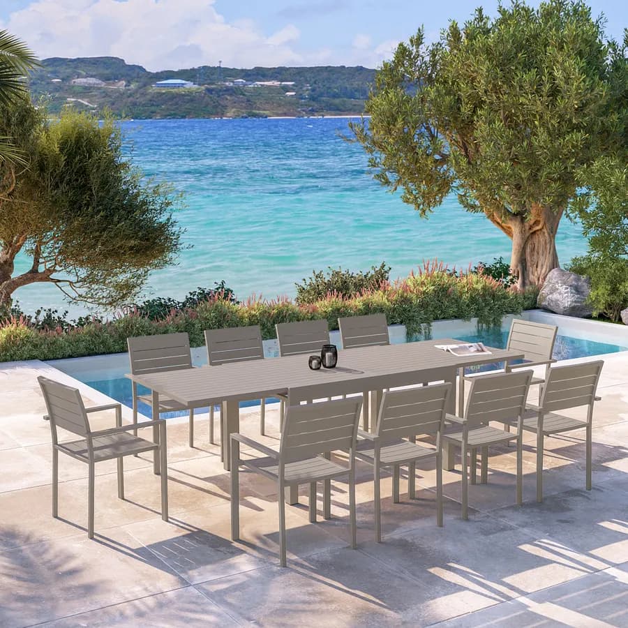 Tavolo da esterno allungabile 135/270x90 cm in alluminio tortora con top a doghe - Carioca