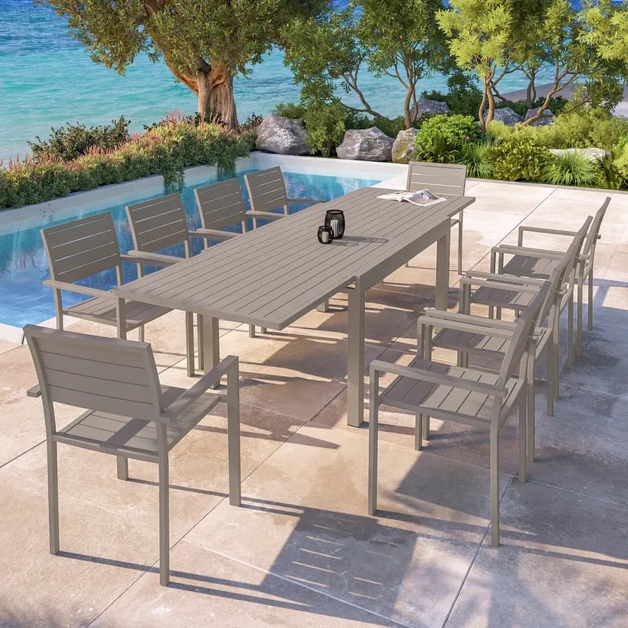 Tavolo da esterno allungabile 135/270x90 cm in alluminio tortora con top a doghe - Carioca