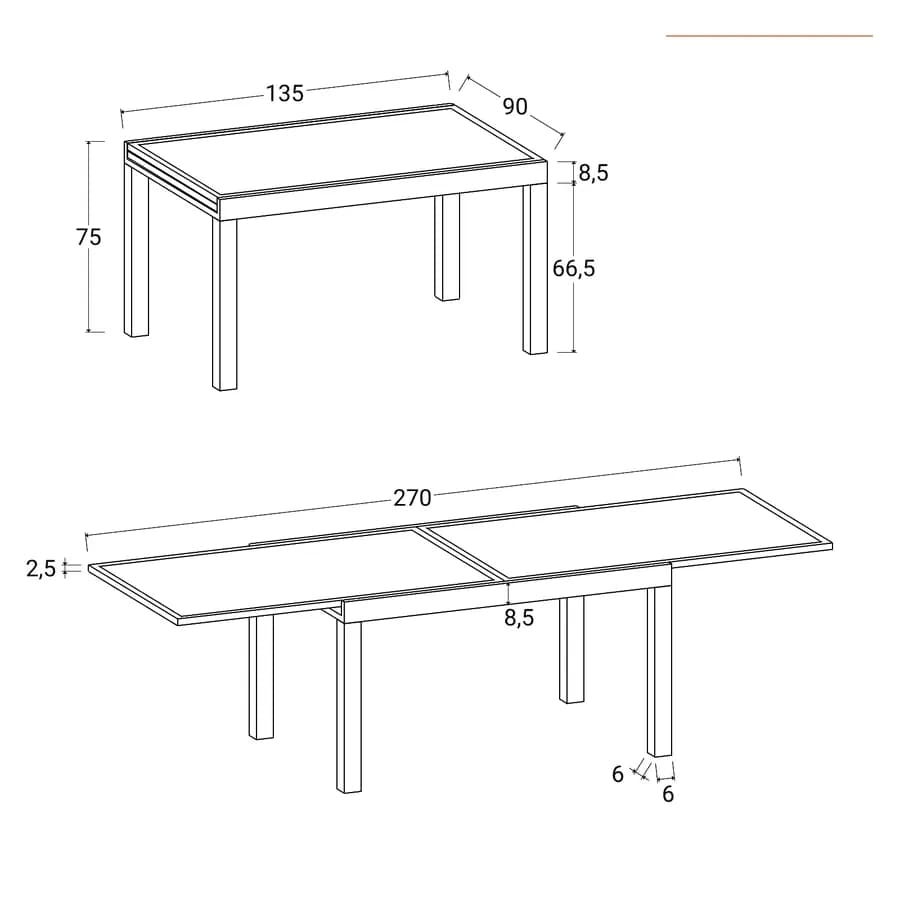 Tavolo da esterno allungabile 135/270x90 cm in alluminio tortora con top in vetro - Carioca