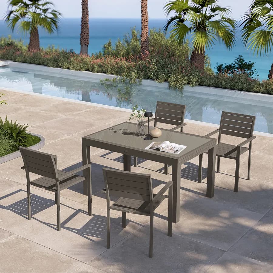 Tavolo da esterno allungabile 135/270x90 cm in alluminio tortora con top in vetro - Carioca