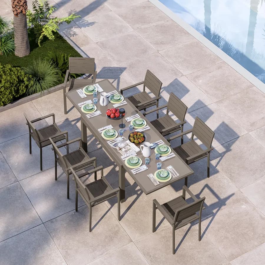 Tavolo da esterno allungabile 135/270x90 cm in alluminio tortora con top in vetro - Carioca