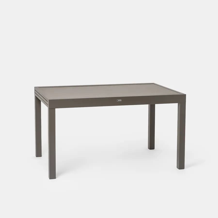 Tavolo da esterno allungabile 135/270x90 cm in alluminio tortora con top in vetro - Carioca