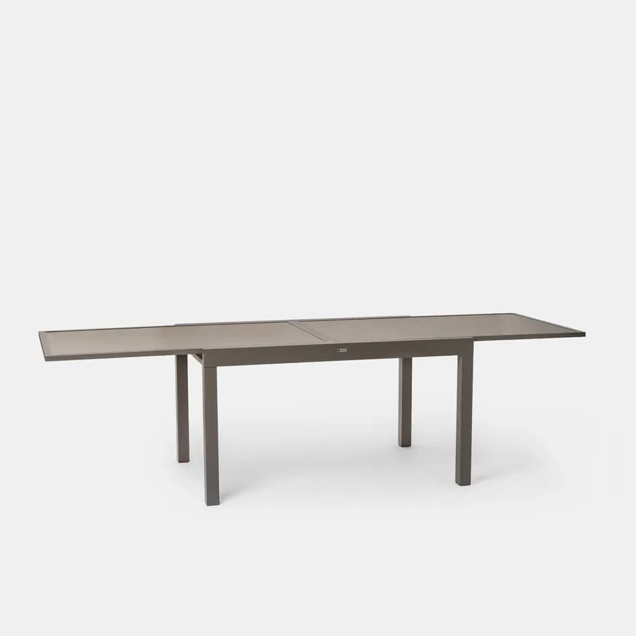 Tavolo da esterno allungabile 135/270x90 cm in alluminio tortora con top in vetro - Carioca