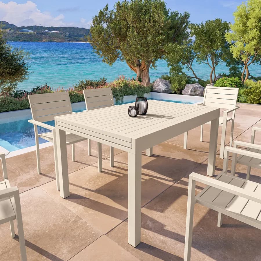 Tavolo da esterno allungabile 135/270x90 cm in alluminio vaniglia con top a doghe - Carioca