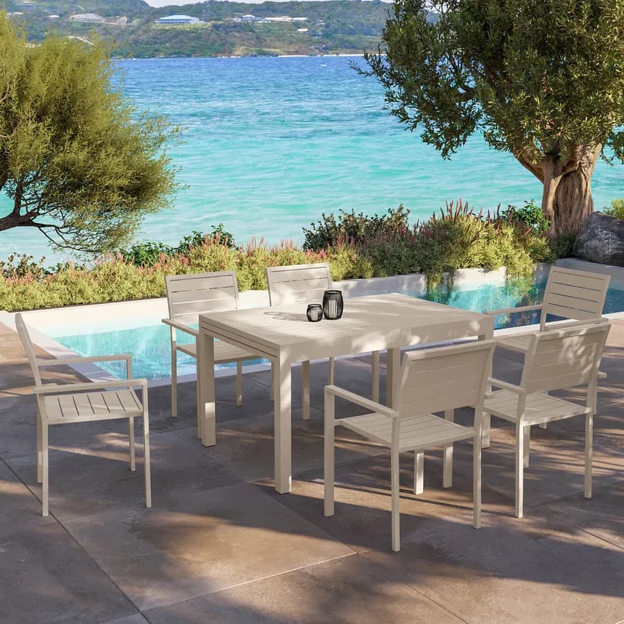 Tavolo da esterno allungabile 135/270x90 cm in alluminio vaniglia con top a doghe - Carioca