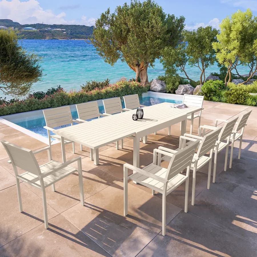 Tavolo da esterno allungabile 135/270x90 cm in alluminio vaniglia con top a doghe - Carioca