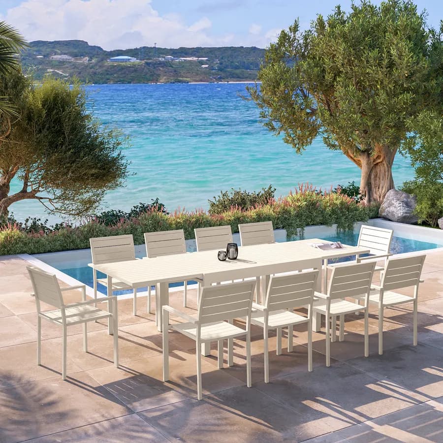 Tavolo da esterno allungabile 135/270x90 cm in alluminio vaniglia con top a doghe - Carioca