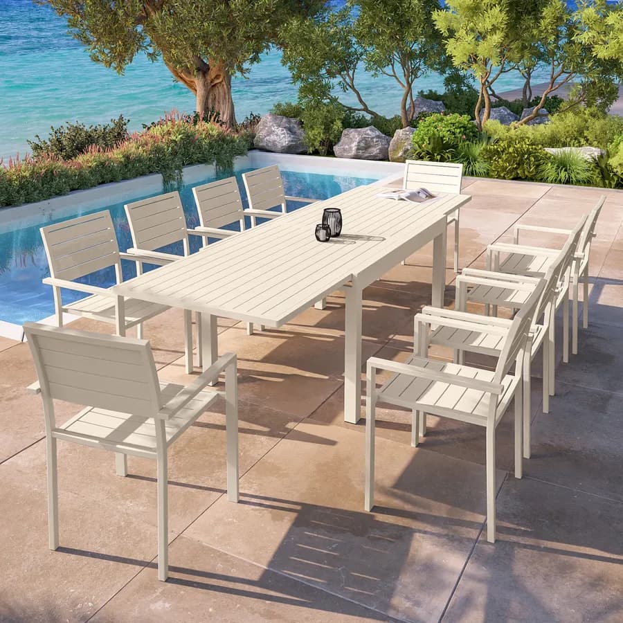 Tavolo da esterno allungabile 135/270x90 cm in alluminio vaniglia con top a doghe - Carioca