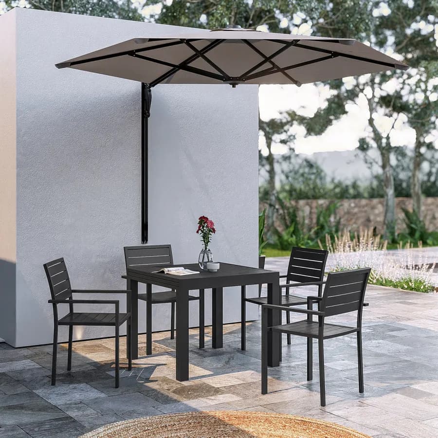 Tavolo da esterno allungabile 90/180x90 cm in alluminio antracite con top a doghe - Carioca