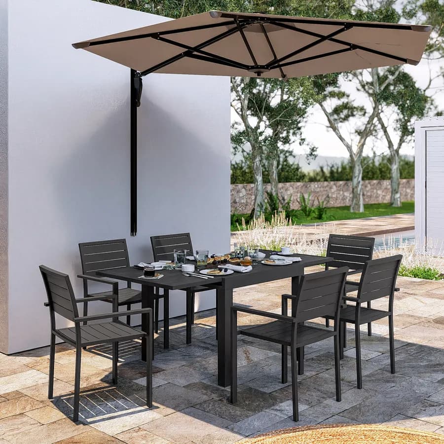 Tavolo da esterno allungabile 90/180x90 cm in alluminio antracite con top a doghe - Carioca