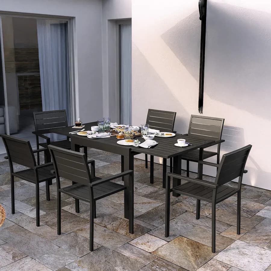 Tavolo da esterno allungabile 90/180x90 cm in alluminio antracite con top a doghe - Carioca