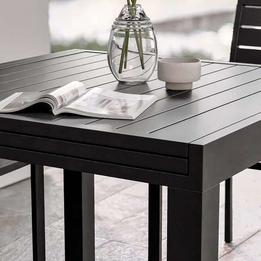 Tavolo da esterno allungabile 90/180x90 cm in alluminio antracite con top a doghe - Carioca