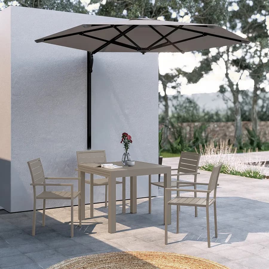 Tavolo da esterno allungabile 90/180x90 cm in alluminio tortora con top a doghe - Carioca