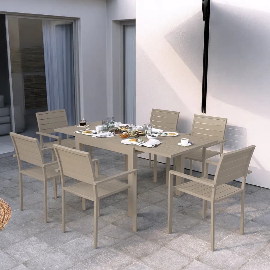 Tavolo da esterno allungabile 90/180x90 cm in alluminio tortora con top a doghe - Carioca