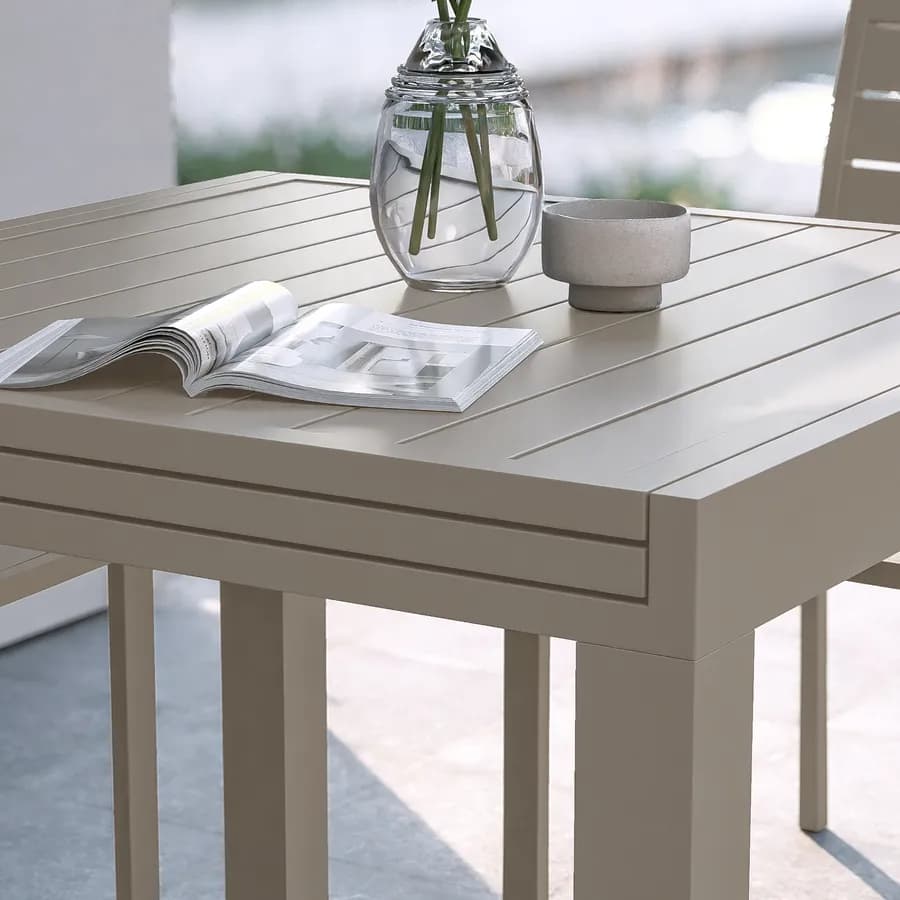 Tavolo da esterno allungabile 90/180x90 cm in alluminio tortora con top a doghe - Carioca