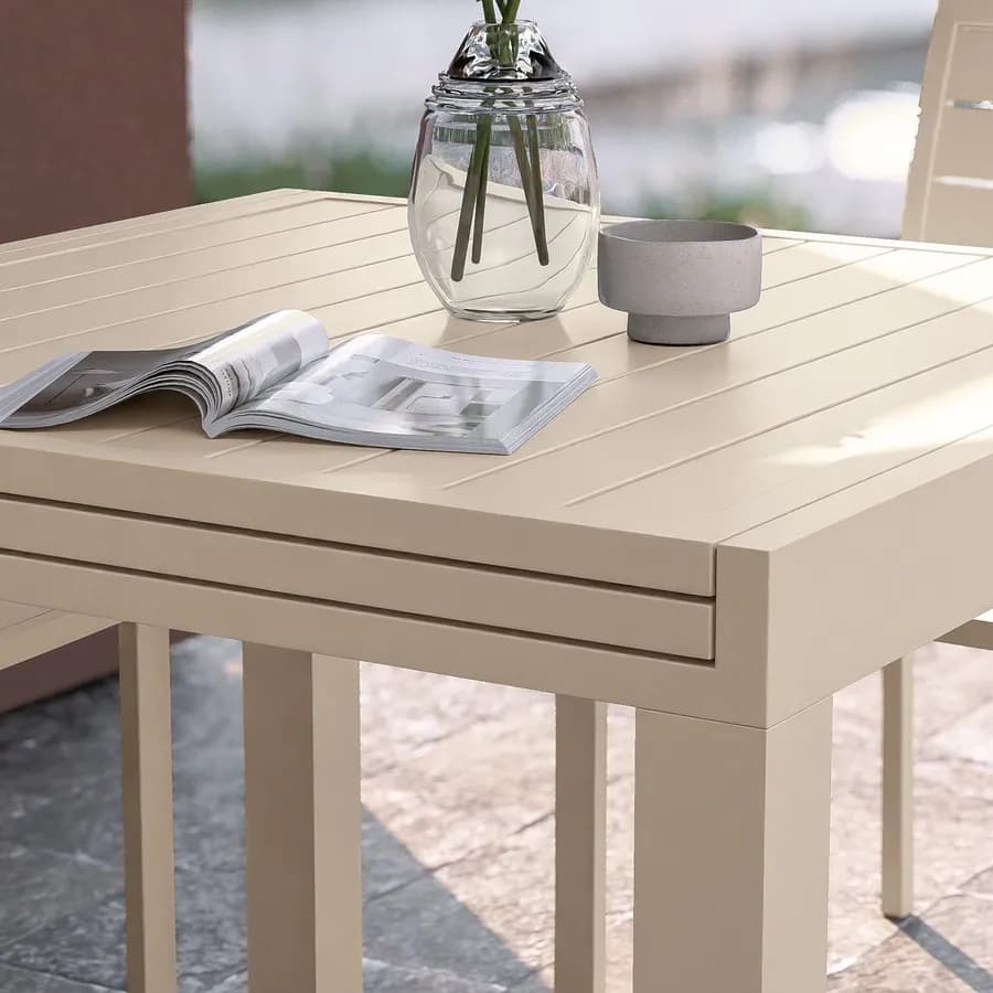 Tavolo da esterno allungabile 90/180x90 cm in alluminio vaniglia con top a doghe - Carioca
