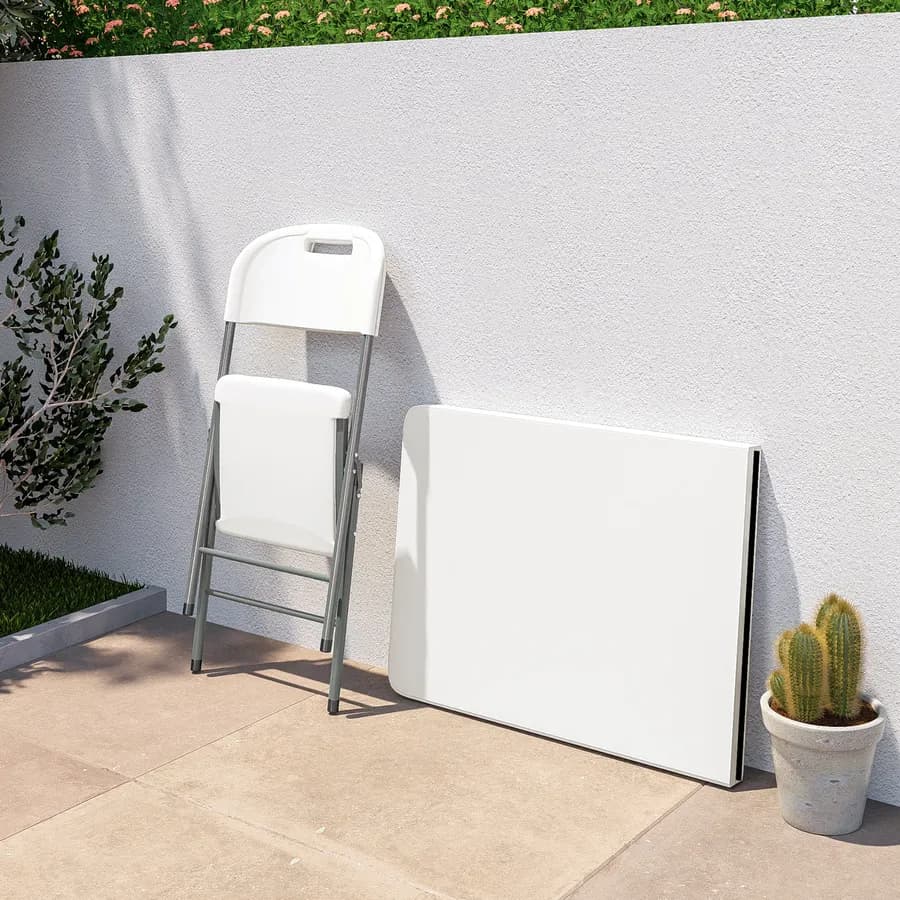 Tavolo da catering pieghevole 180x70 cm con gambe ad L in acciaio grigio opaco e top in resina bianco - Tasfa