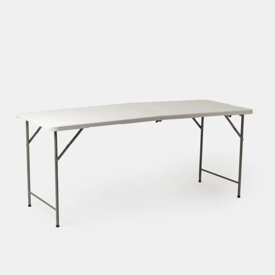 Tavolo da catering pieghevole 180x70 cm con gambe ad L in acciaio grigio opaco e top in resina bianco - Tasfa