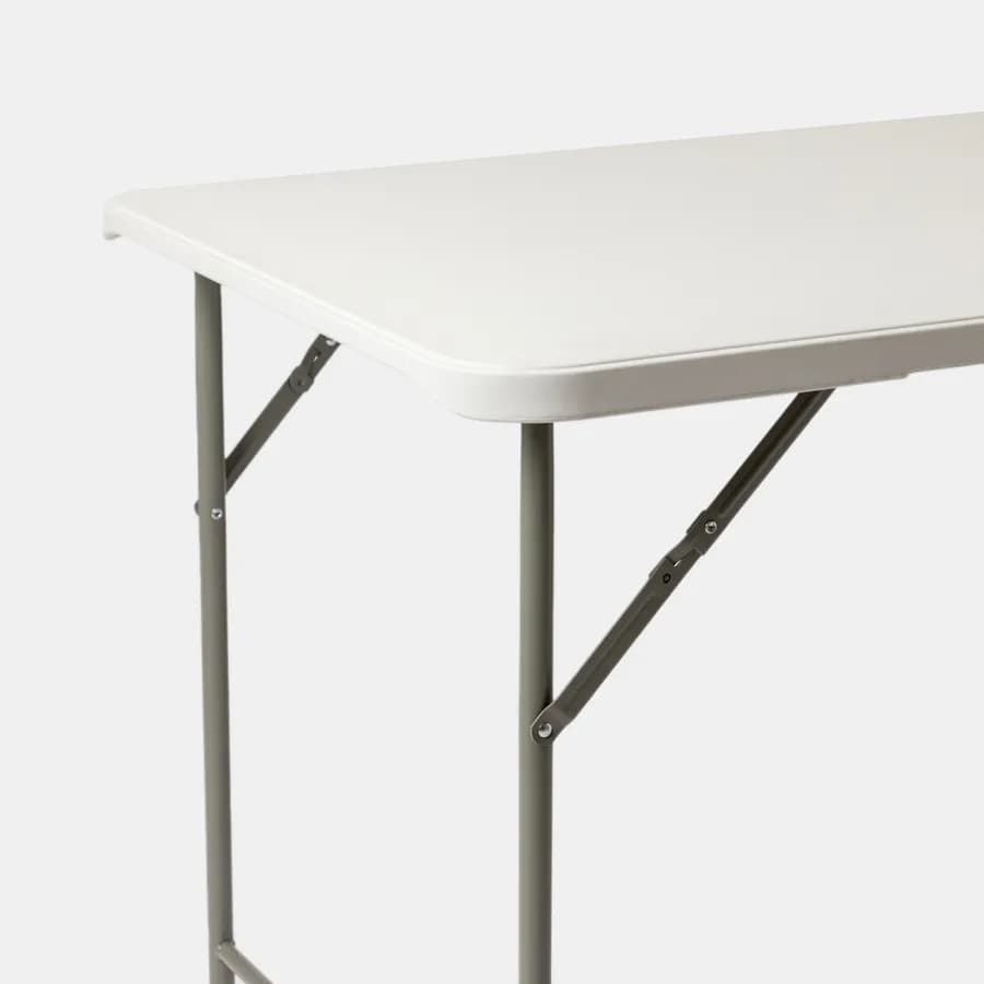 Tavolo da catering pieghevole 180x70 cm con gambe ad L in acciaio grigio opaco e top in resina bianco - Tasfa