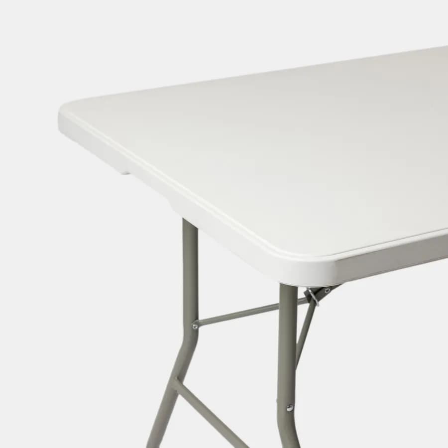 Tavolo da catering pieghevole 180x75 cm con gambe ad H in acciaio grigio opaco e top in resina bianco - Tasfa