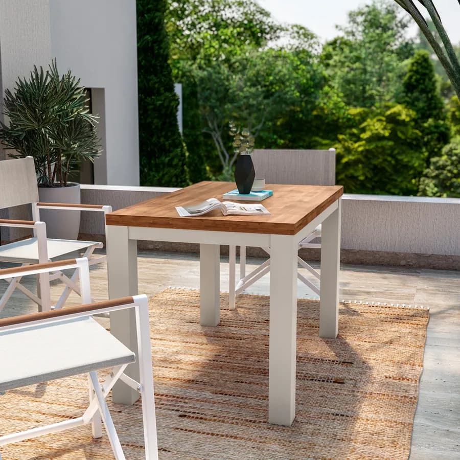 Tavolo da pranzo 115x70 cm bianco con top in legno di acacia – Paja