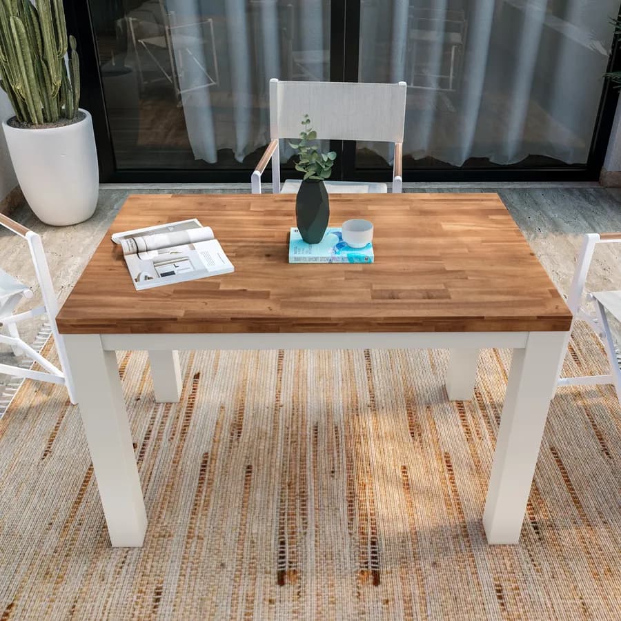 Tavolo da pranzo 115x70 cm bianco con top in legno di acacia – Paja