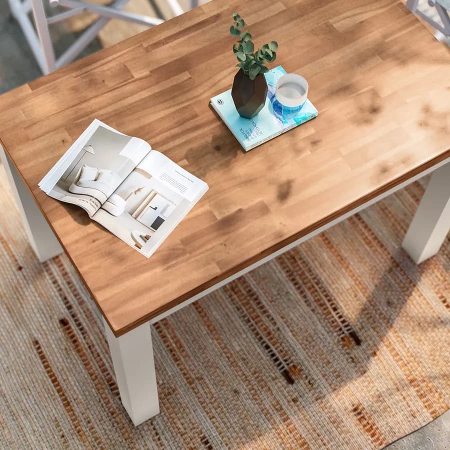 Tavolo da pranzo 115x70 cm bianco con top in legno di acacia – Paja