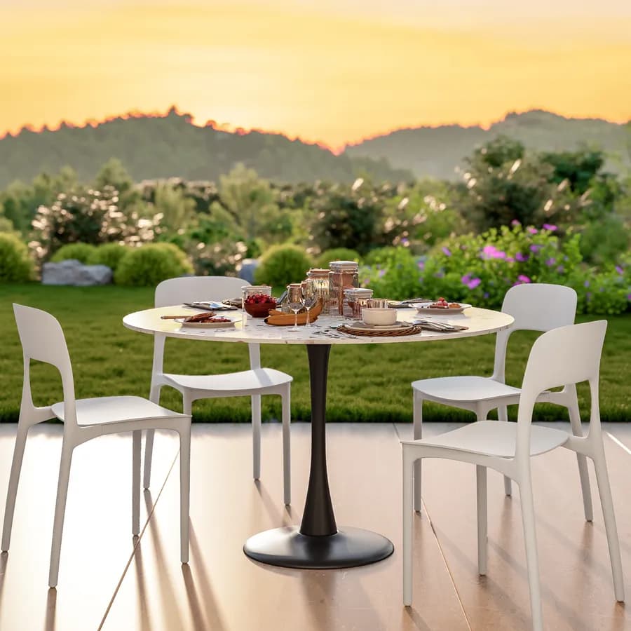 Tavolo rotondo da giardino 120 cm metallo nero e top effetto terrazzo veneziano - Tulipano