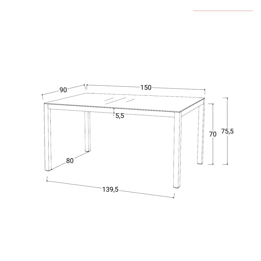 Tavolo da giardino 150x90 cm con top vetro temperato e acciaio grigio - Tamika