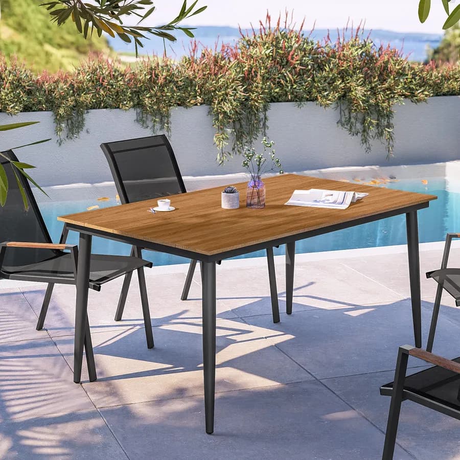 Tavolo da giardino 150x90 cm in acciaio antracite e top effetto legno - Zasyl