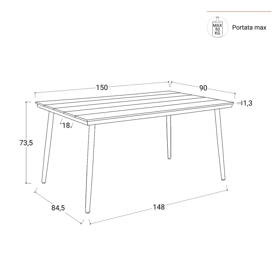 Tavolo da giardino 150x90 cm in acciaio antracite e top effetto legno - Zasyl