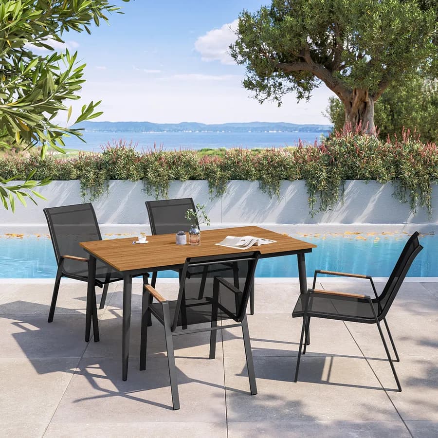 Tavolo da giardino 150x90 cm in acciaio antracite e top effetto legno - Zasyl