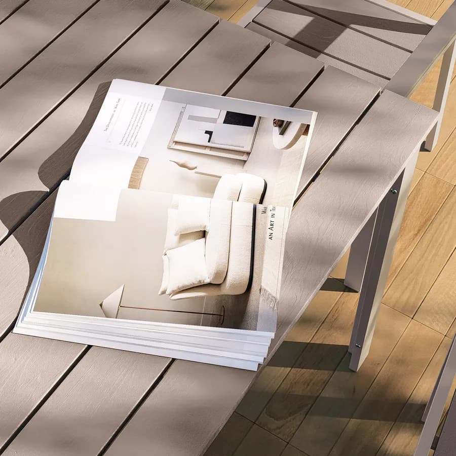 Tavolo da giardino 156x78 cm in acciaio con top a doghe in resina beige - Ritrovo