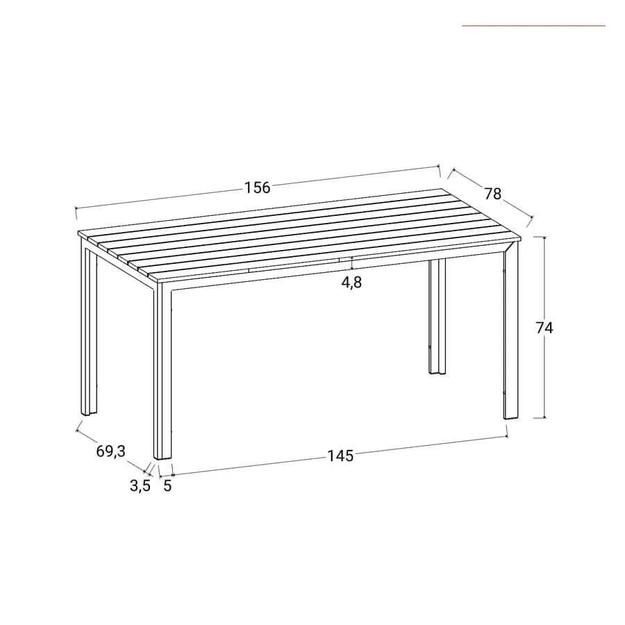 Tavolo da giardino 156x78 cm in acciaio con top a doghe in resina beige - Ritrovo