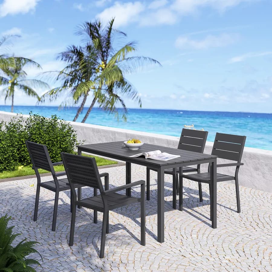 Tavolo da giardino 156x78 cm in acciaio con top a doghe in resina grigio - Ritrovo