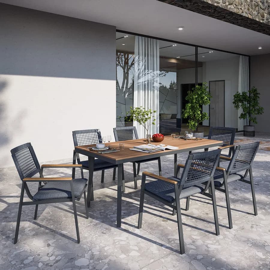 Tavolo da giardino 180x90 cm con top effetto legno e struttura in metallo antracite - Ibisco