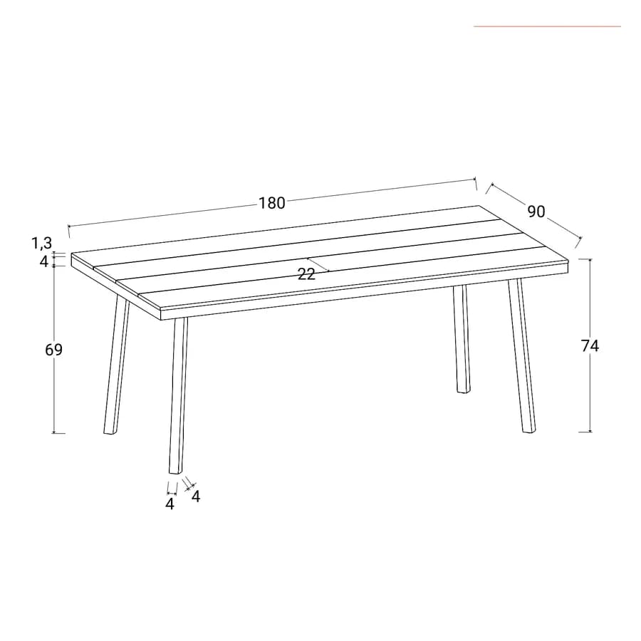 Tavolo da giardino 180x90 cm con top effetto legno e struttura in metallo antracite - Ibisco