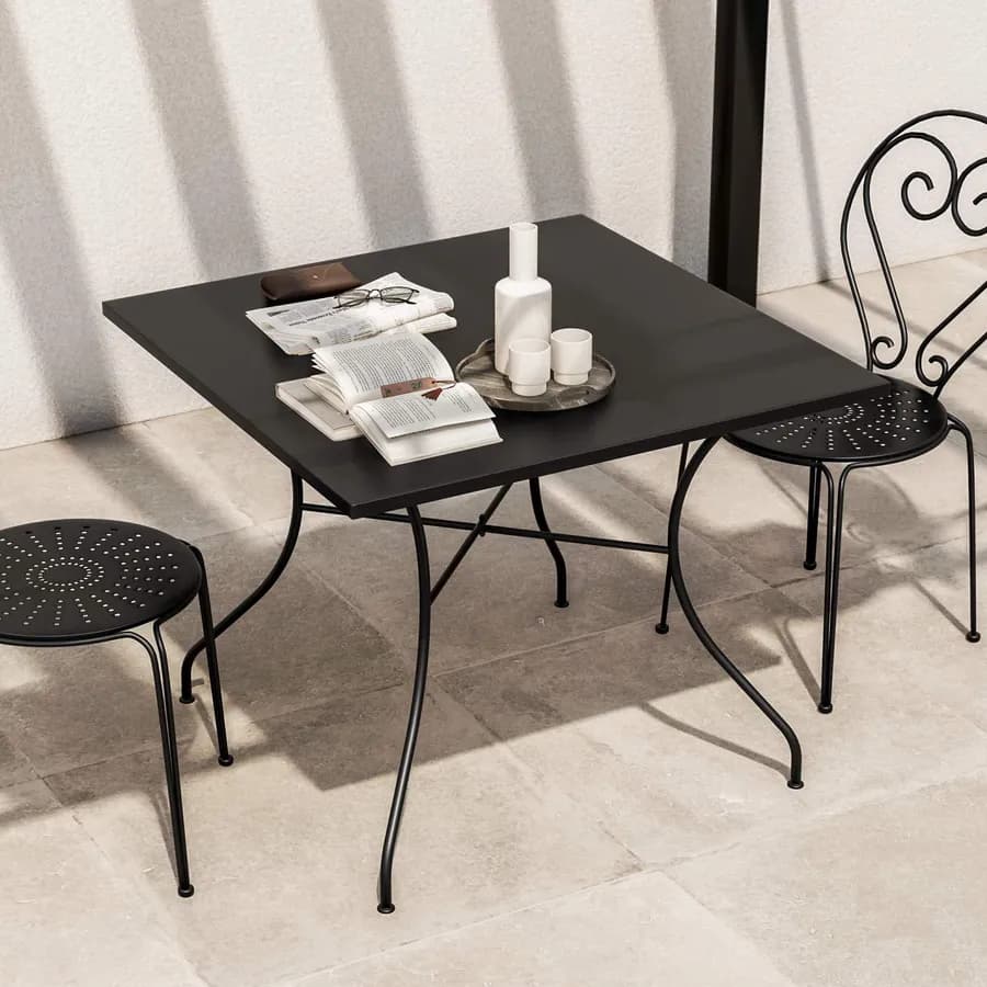 Tavolo da giardino 90x90 cm in metallo nero - Loren