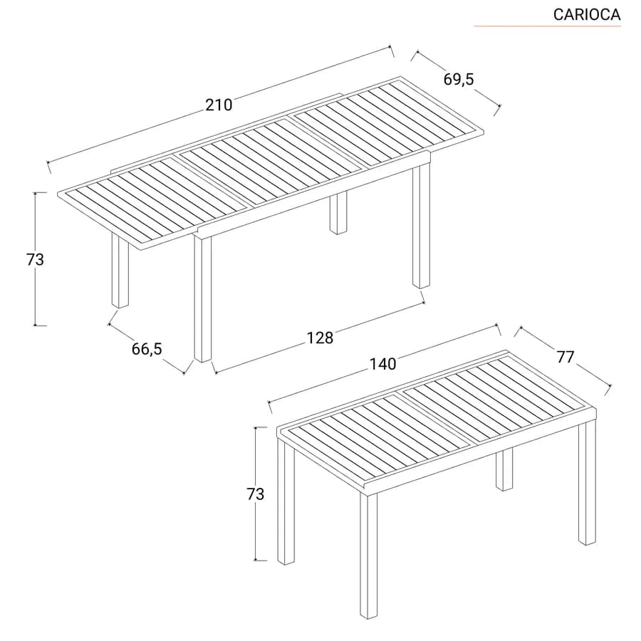 Tavolo da pranzo allungabile 140/210x77 cm in alluminio bianco - Carioca