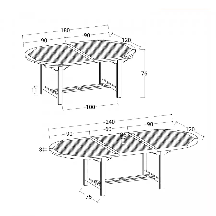 Tavolo da pranzo allungabile 180/240x120 cm in legno teak - Louis