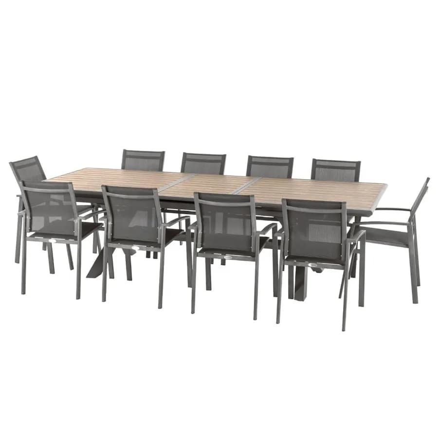 Tavolo allungabile da esterno 220/280x113 cm in alluminio miele con top a doghe effetto legno- Jalime